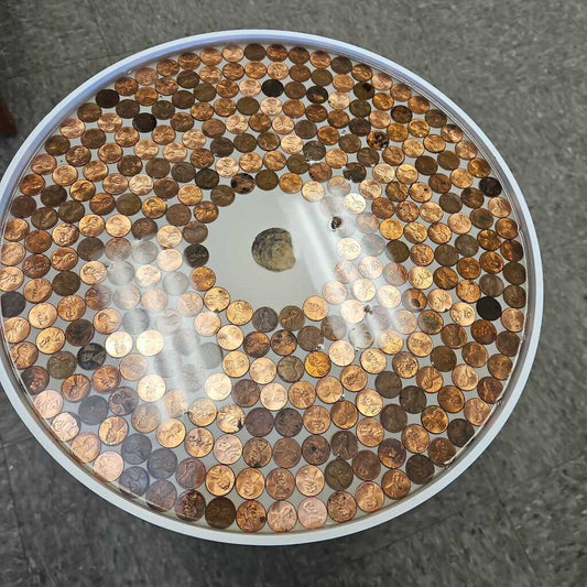 Unique Custom Side Table - Pennies and Shell w/Resin Finish
