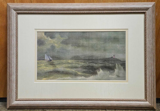 "Lighthouse on the Stormy Seas" Custom Framed Watercolor Print