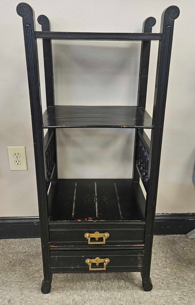 Vintage Wood 2-Drawer Shelf w/Brass Fixtures