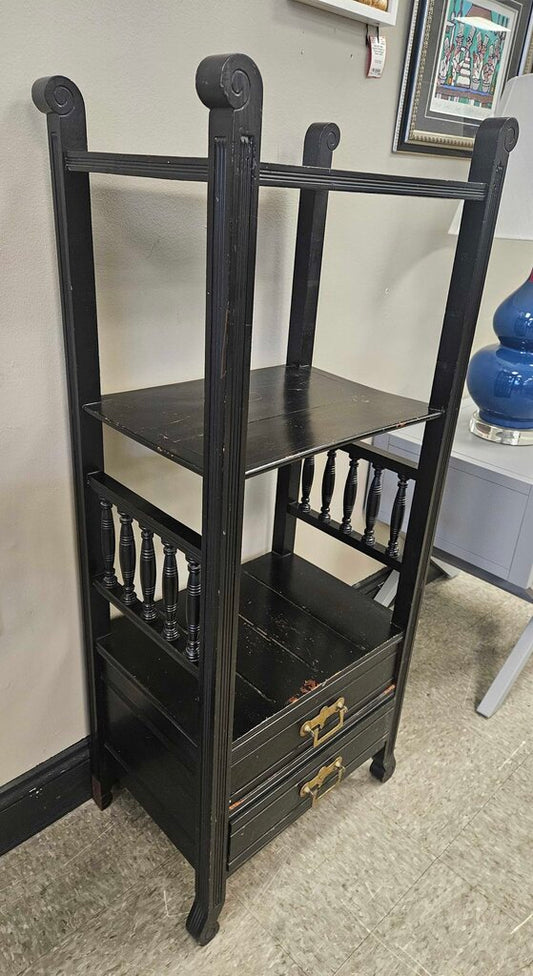 Vintage Wood 2-Drawer Shelf w/Brass Fixtures