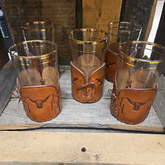 Leather Wrapped Beer Glasses - Set of 5