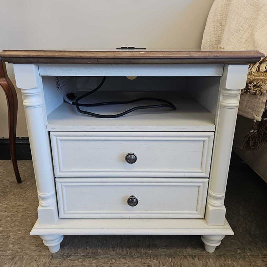 Farmhouse 2 Drawer Nightstand with Charging STation
