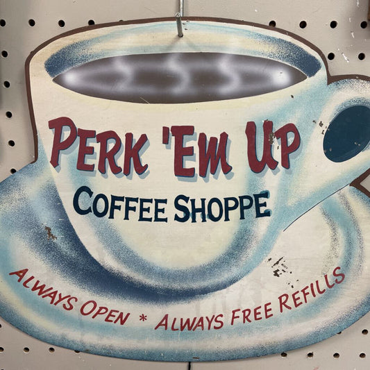 Vintage Style Perk 'Em Up Coffee Shop, Metal Sign
