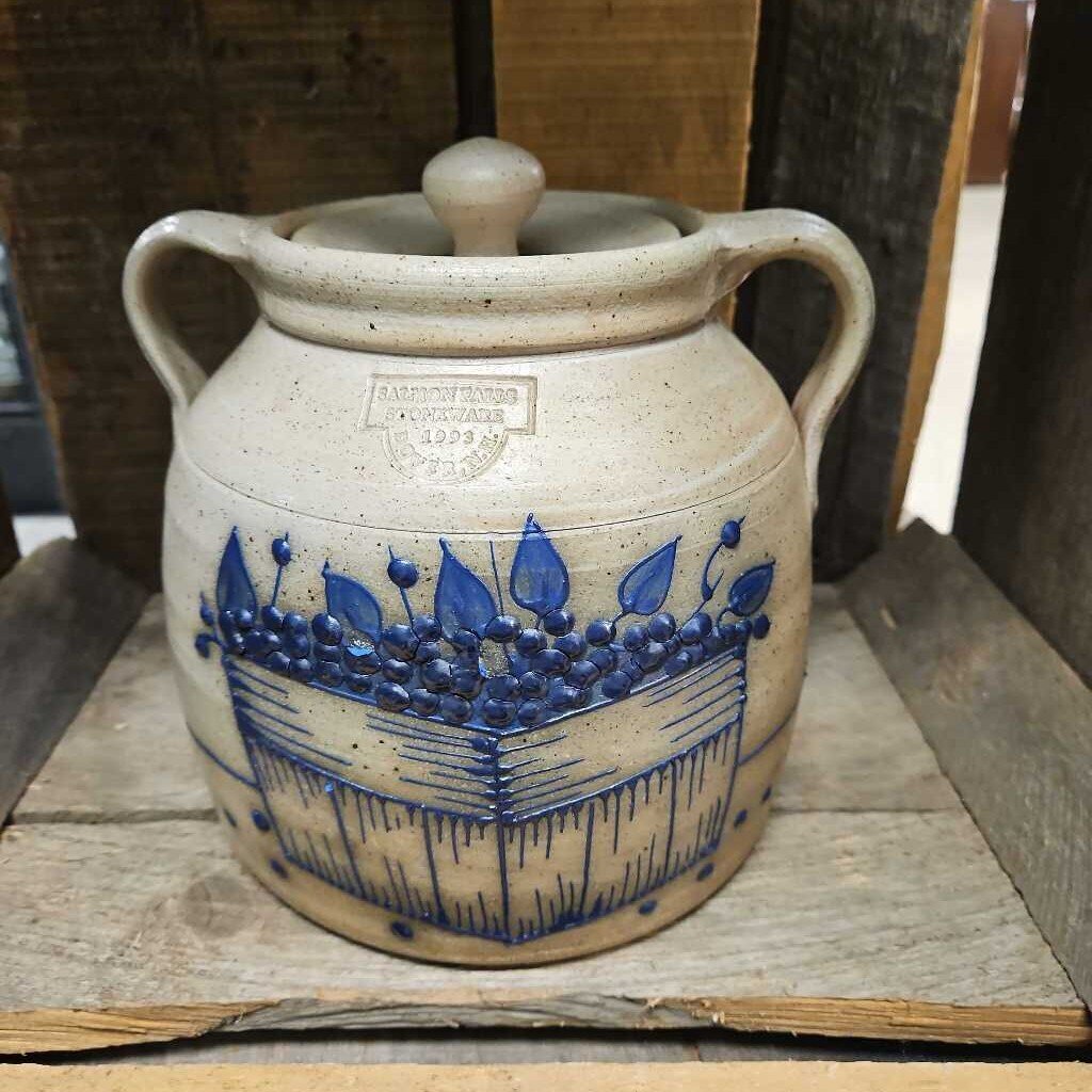 Salmon Falls Stoneware Blueberry Basket Crock Jar w/Lid
