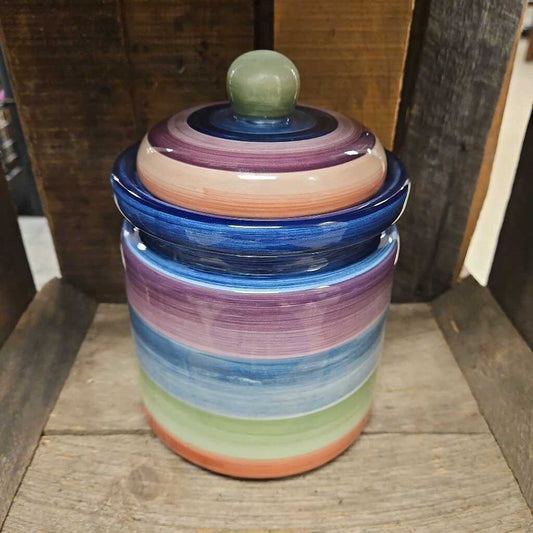 Vintage Colormate Striped Hand Painted Rainbow Canister
