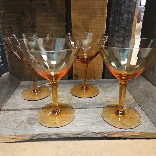 Vintage Amber Glass Champagne Glasses - Set of 4