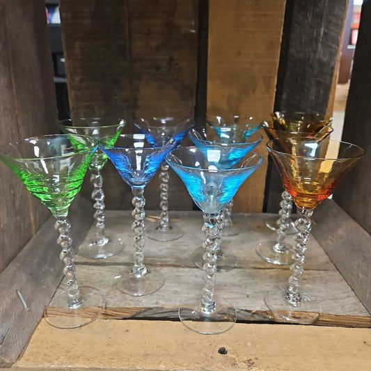 MCM Colored Cordial Glasses with Twist Stem - Set of 10