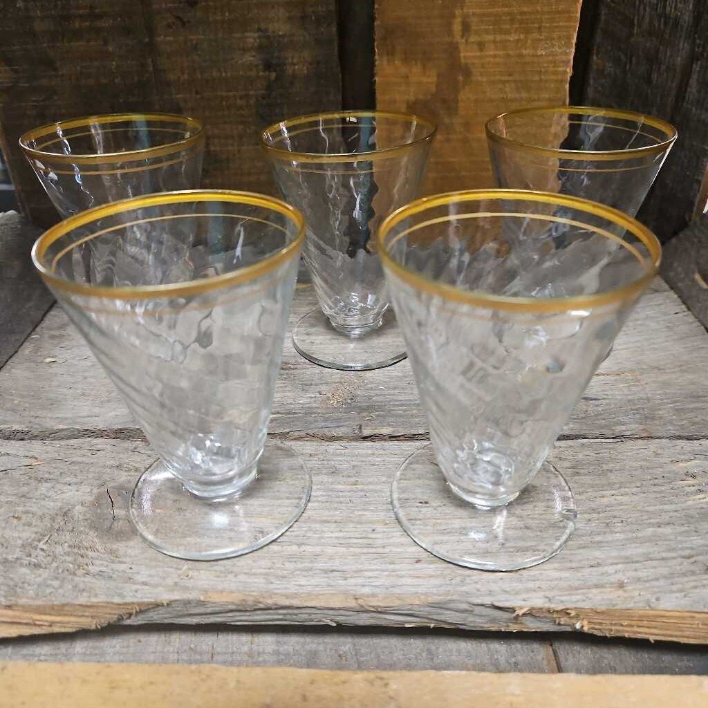 Midcentury Gold Rimmed Liquor Glasses - Set of 5