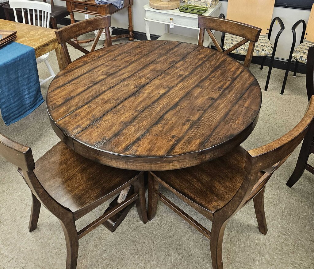 Pottery Barn Benchmark Collection Round Expandable Dining Table & 5 Chairs