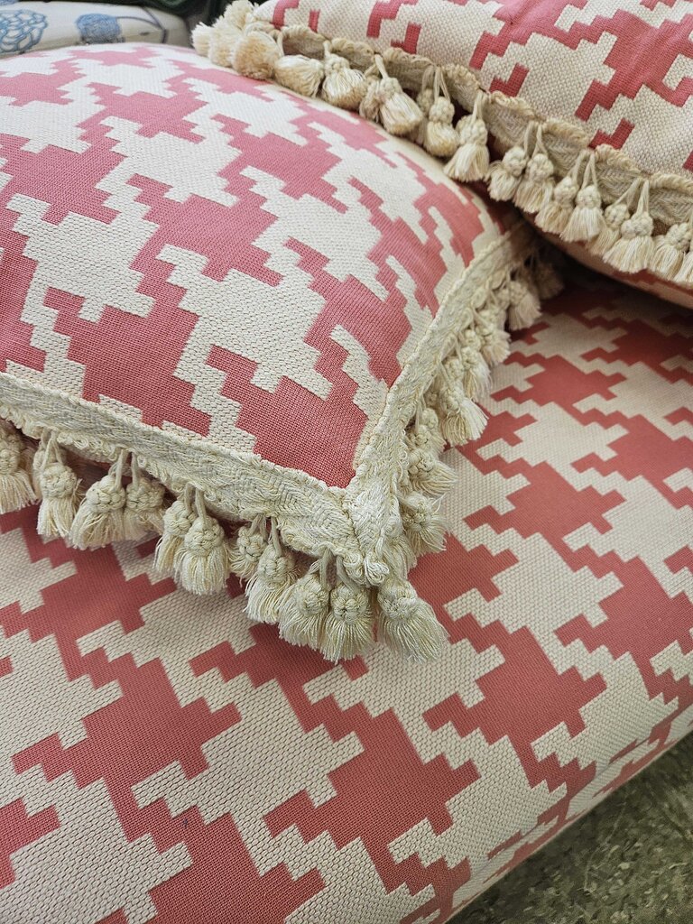 Lee Jofa Custom Upholstered Ottoman & Pillows