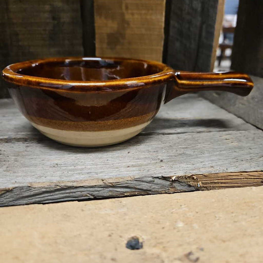 Vintage Hull Pottery Soup Bowl w/Handle, Brown Drip Glaze - Set of 4