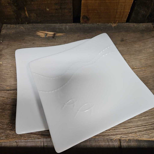 Crate & Barrel Porcelain Fish Design Sushi Plates - Set of 2