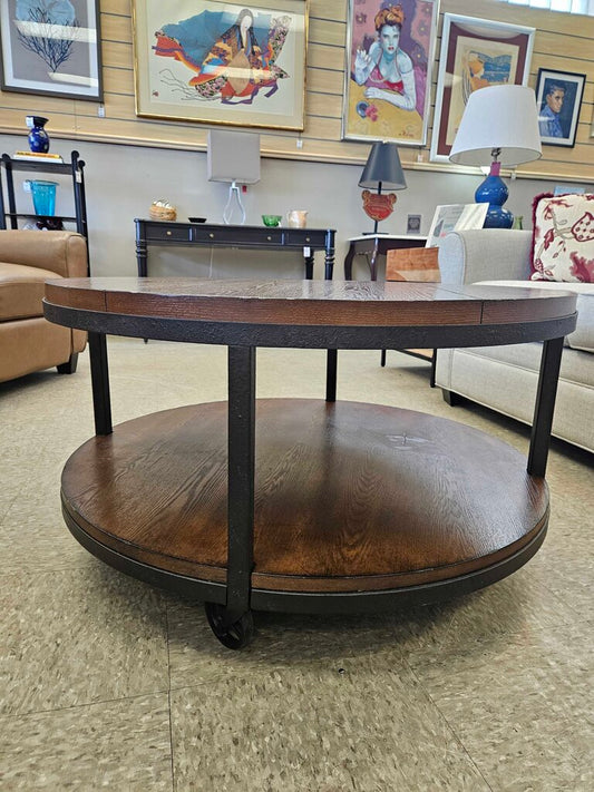 Hammary Baja li Round Coffee Table with Wheels (Wood & Metal)