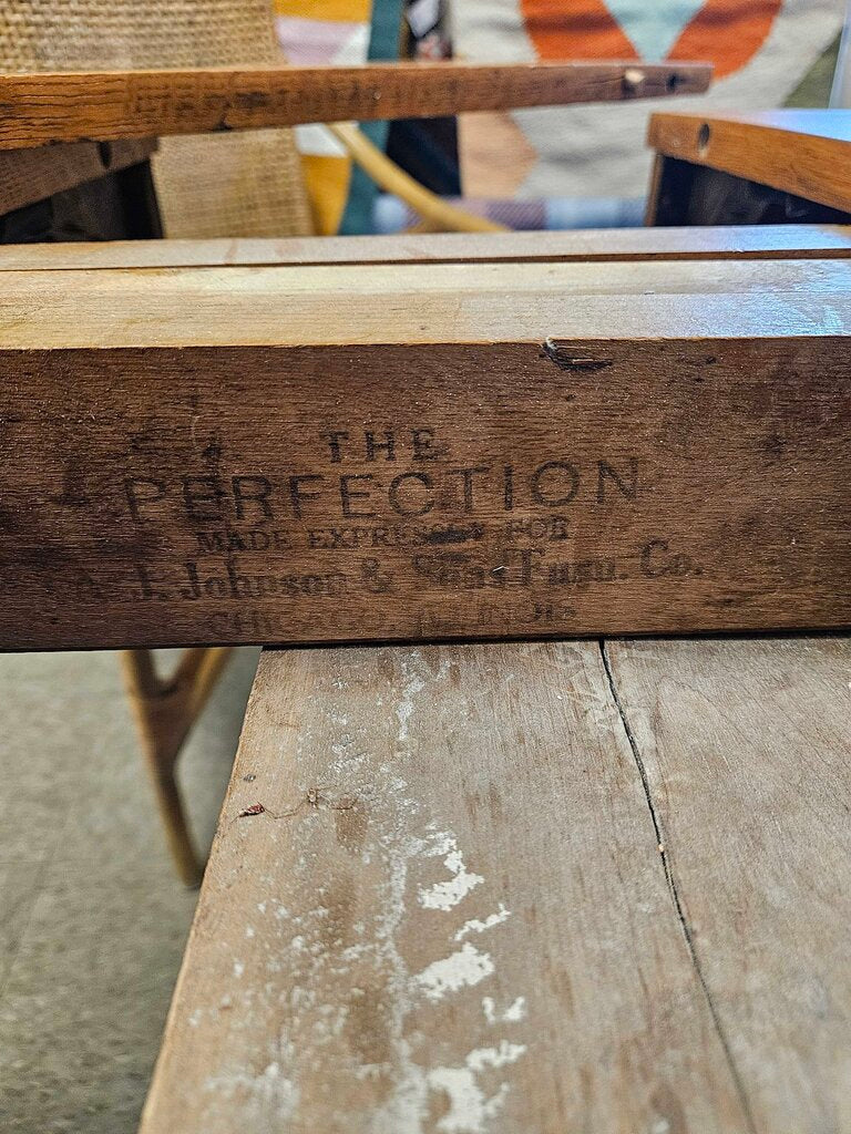 "The Perfection" Oak Dining Table & 4 Rattan Chairs by A.J. Johnson & Sons Furniture