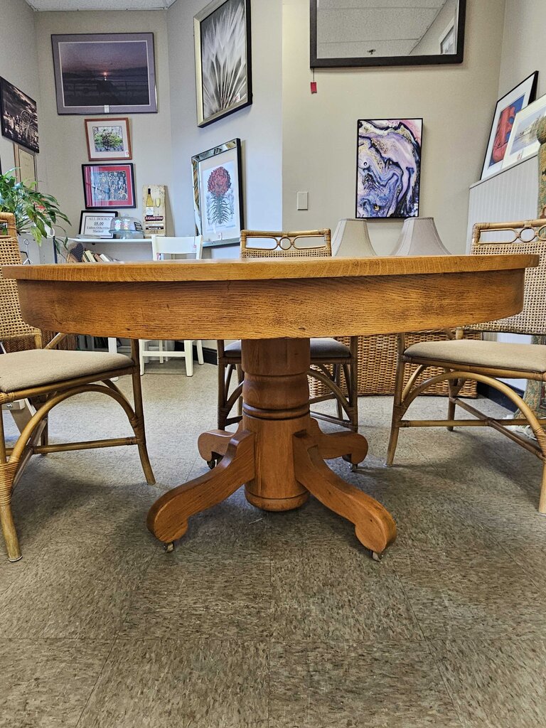 "The Perfection" Oak Dining Table & 4 Rattan Chairs by A.J. Johnson & Sons Furniture