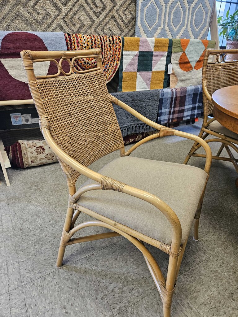 "The Perfection" Oak Dining Table & 4 Rattan Chairs by A.J. Johnson & Sons Furniture