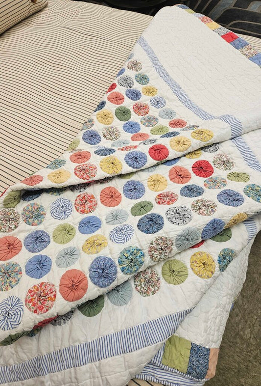 L.L. Bean 100% Cotton KING Size Yo-Yo Quilt & 2 Pillow Shams