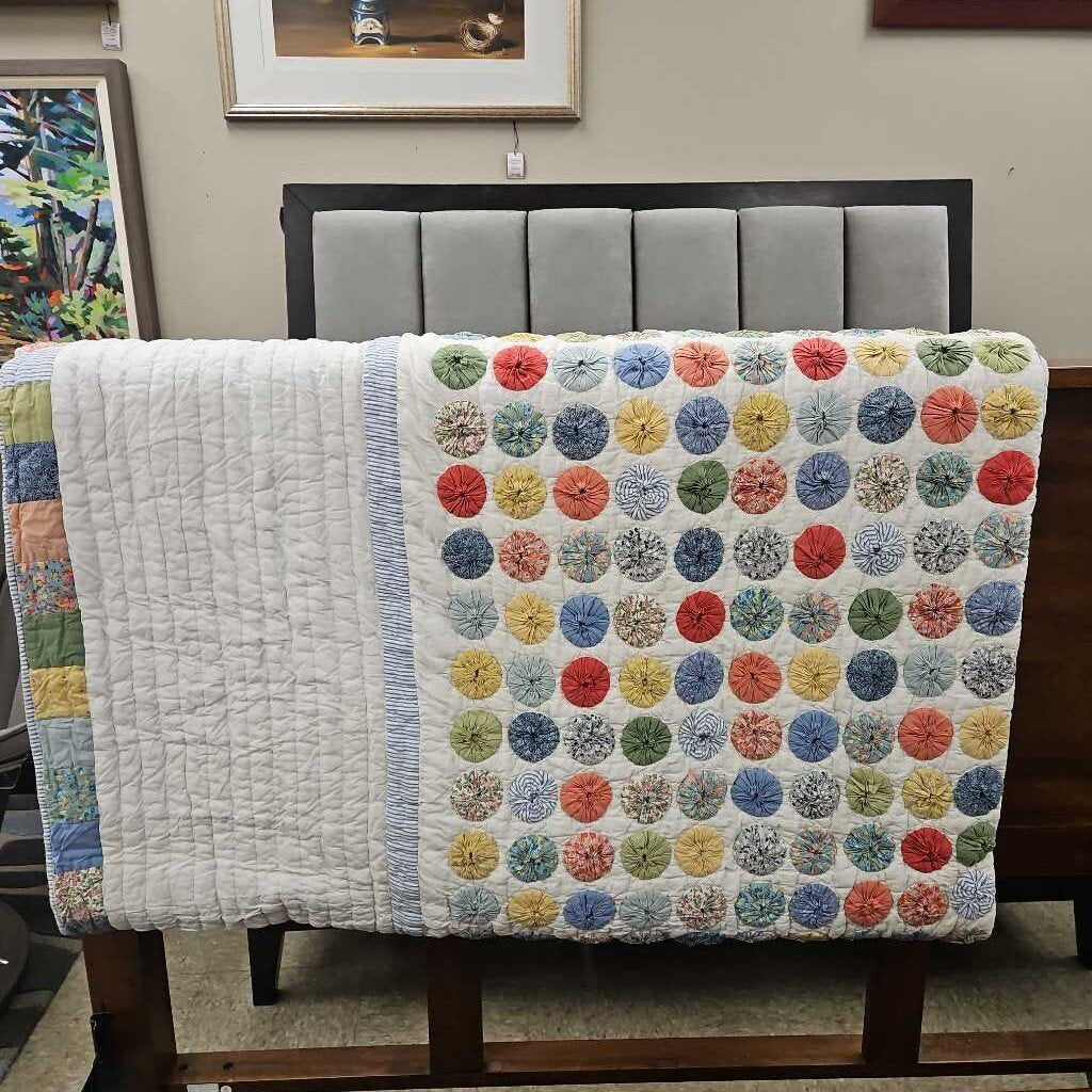 L.L. Bean 100% Cotton KING Size Yo-Yo Quilt & 2 Pillow Shams
