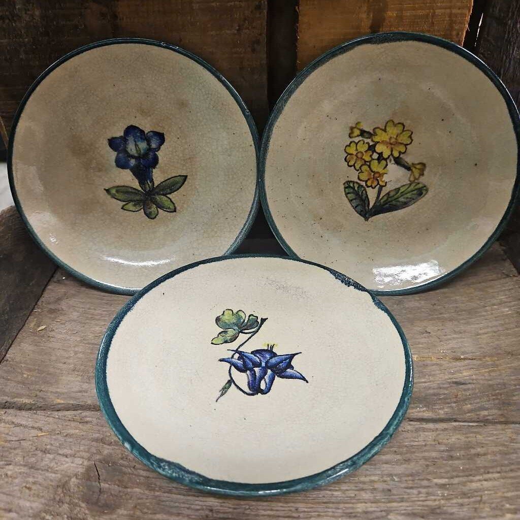 Hand Painted Vintage Ceramic Floral Plates - Set of 3