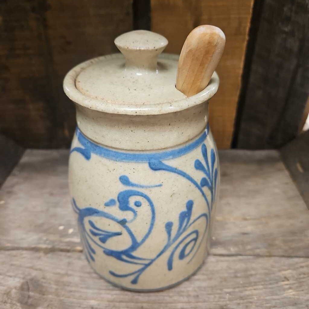 Cornish Hill Handmade Pottery Jar by Goji w/Lid and Wooden Spoon