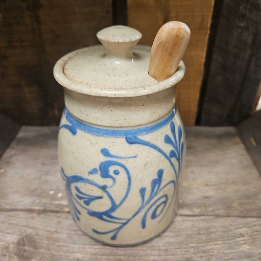 Cornish Hill Handmade Pottery Jar by Goji w/Lid and Wooden Spoon