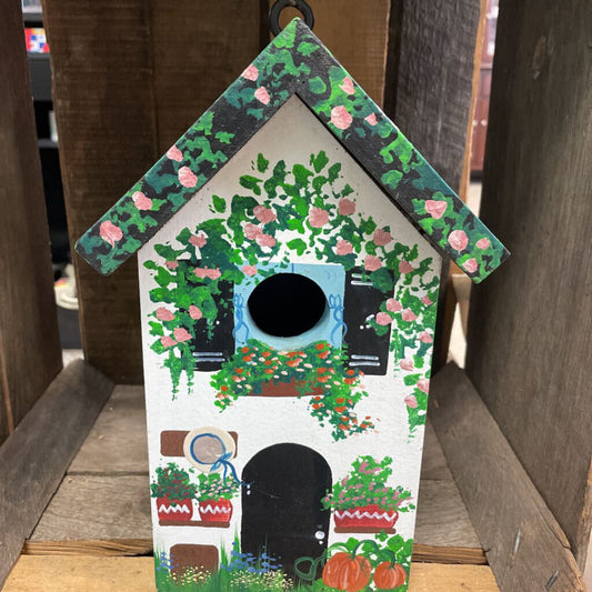 Decorative Wooden Birdhouse with Floral Design