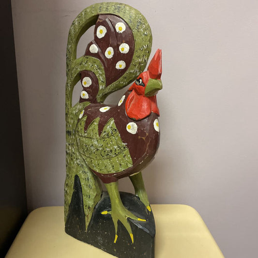 Hand-carved Colorful Wooden Rooster Figurine