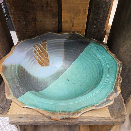 Hand Painted Two Toned Scalloped Pottery Bowl