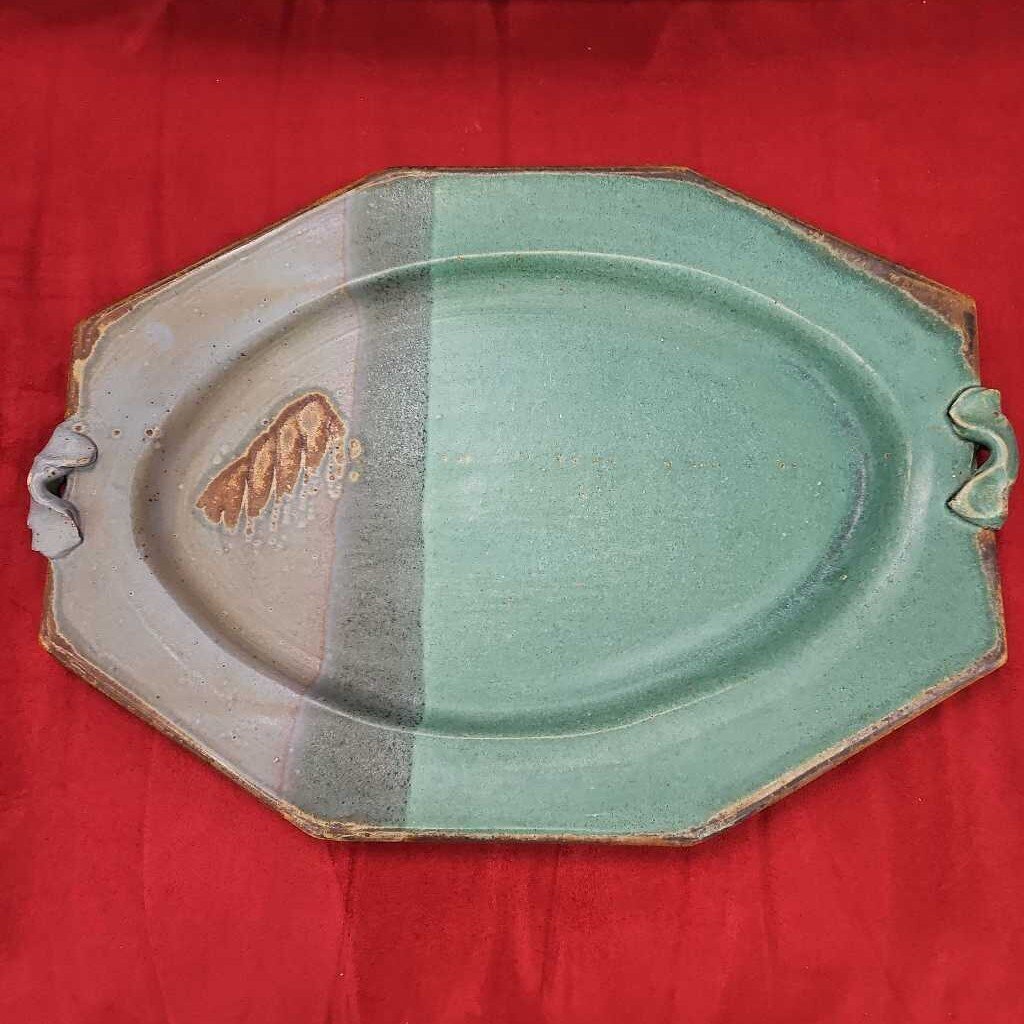 Hand Painted Two Toned Octagonal Serving Platter Pottery