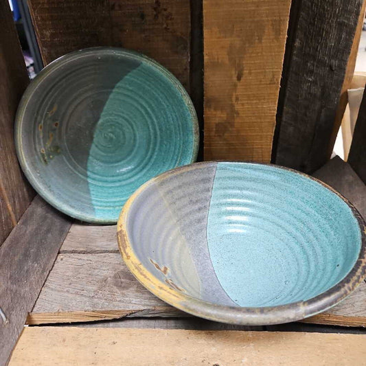 Hand Painted Two Toned Pottery Bowl - Set of 2