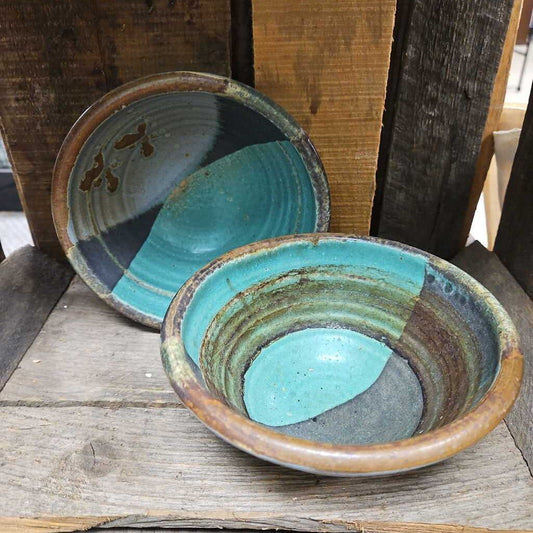 Hand Painted Two Toned Pottery Bowl - Set of 2