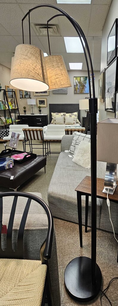 Modern Arc 3 Armed Metal Floor Lamp with Lined Shades