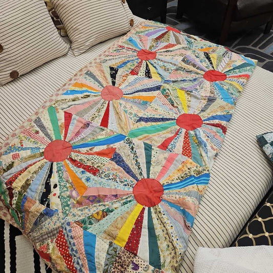 Vintage Hand Stitched "Feed Sack" Quilt (Queen)