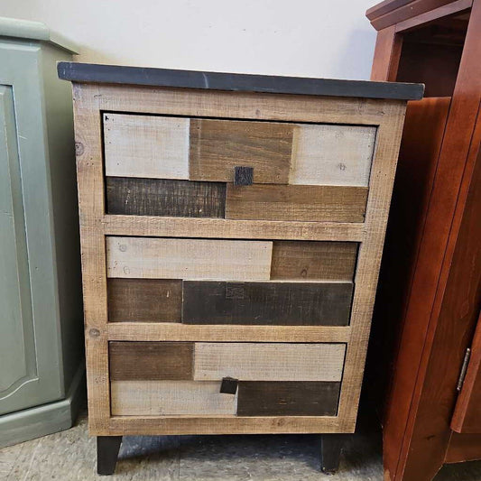 Three Hands Corp Rustic Wood 3 Drawer Nightstand