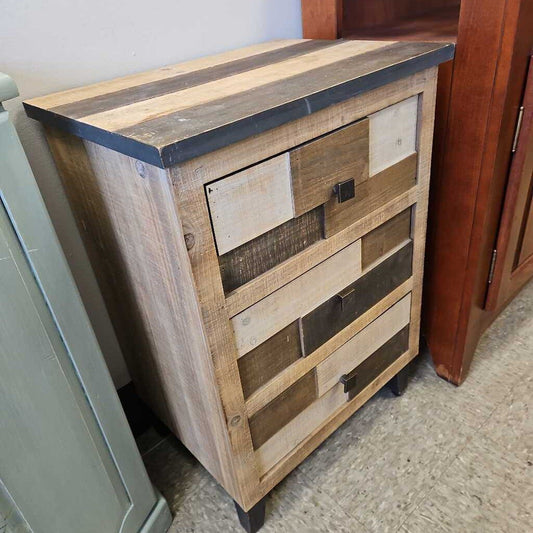 Three Hands Corp Rustic Wood 3 Drawer Nightstand