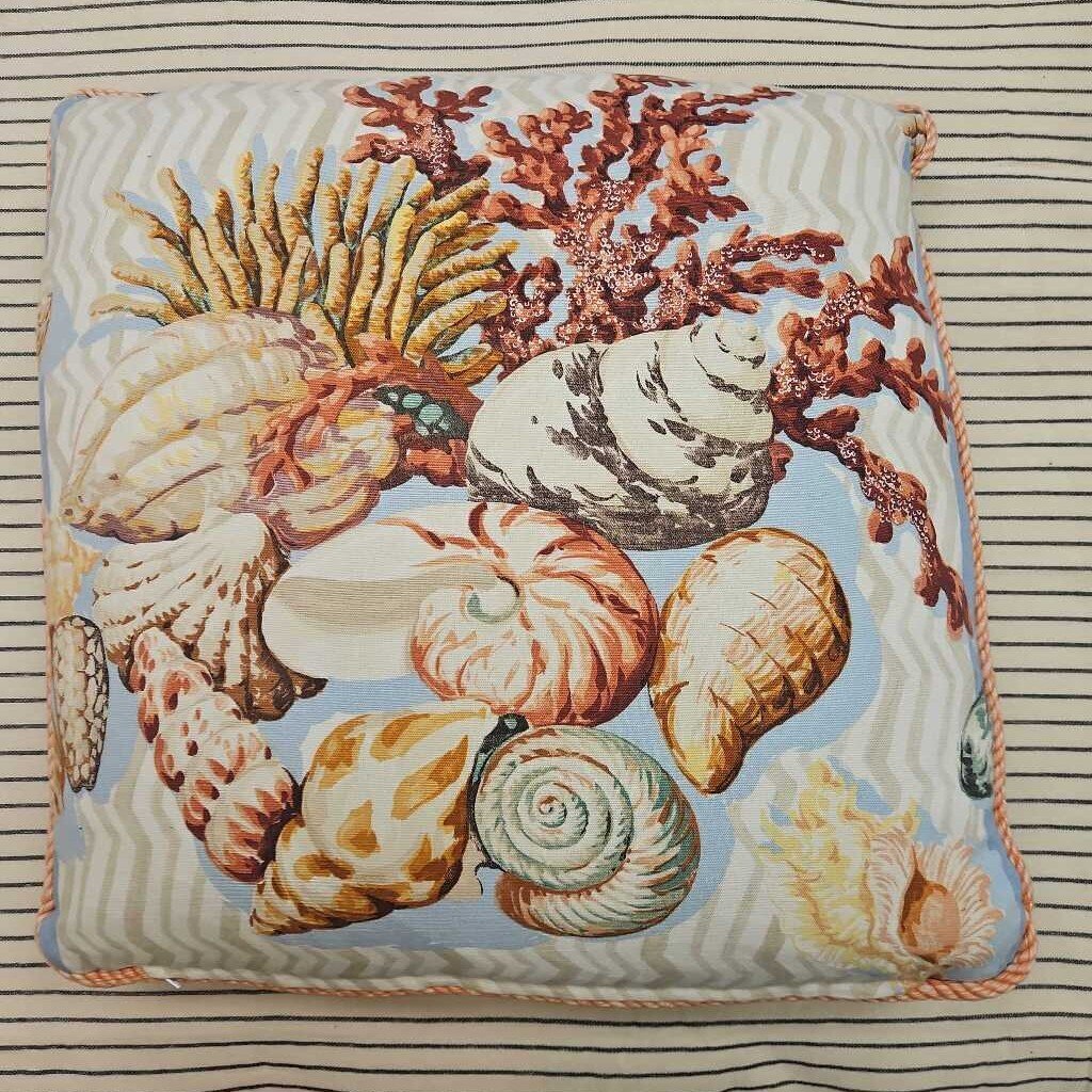 Nautical Seashell Throw Pillow with Rope Border, Down Fill