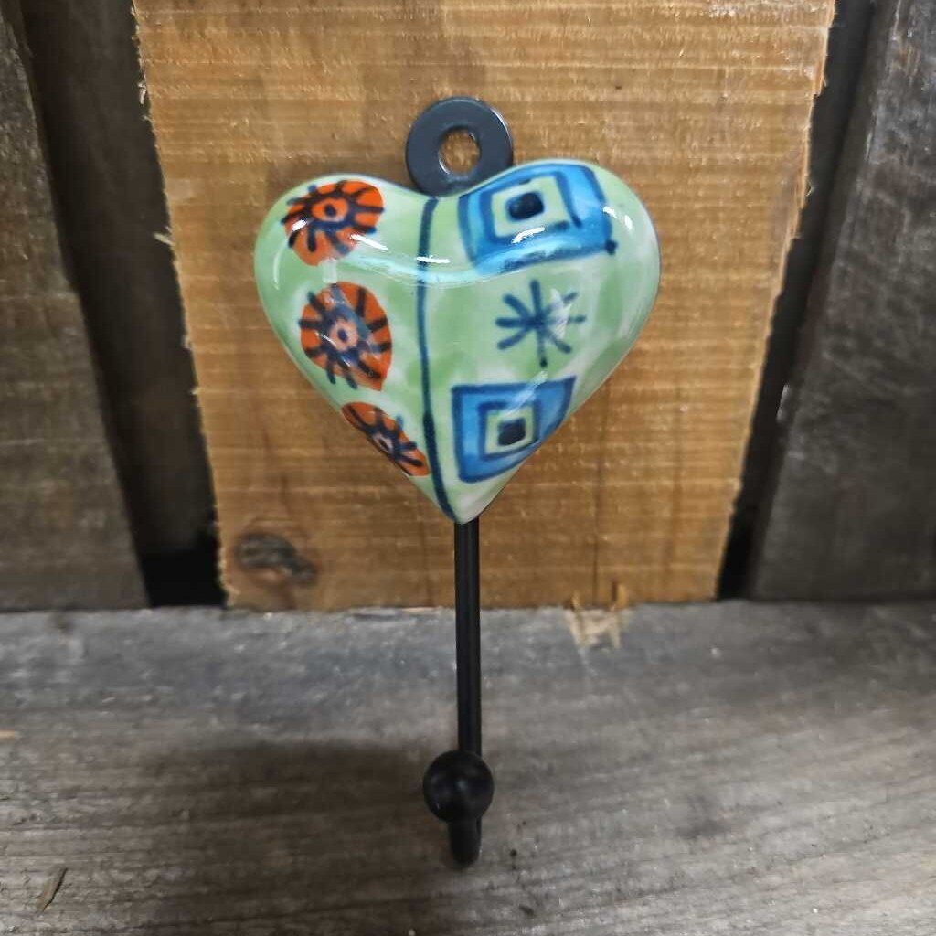 Hand Painted Ceramic Heart Wall Hook