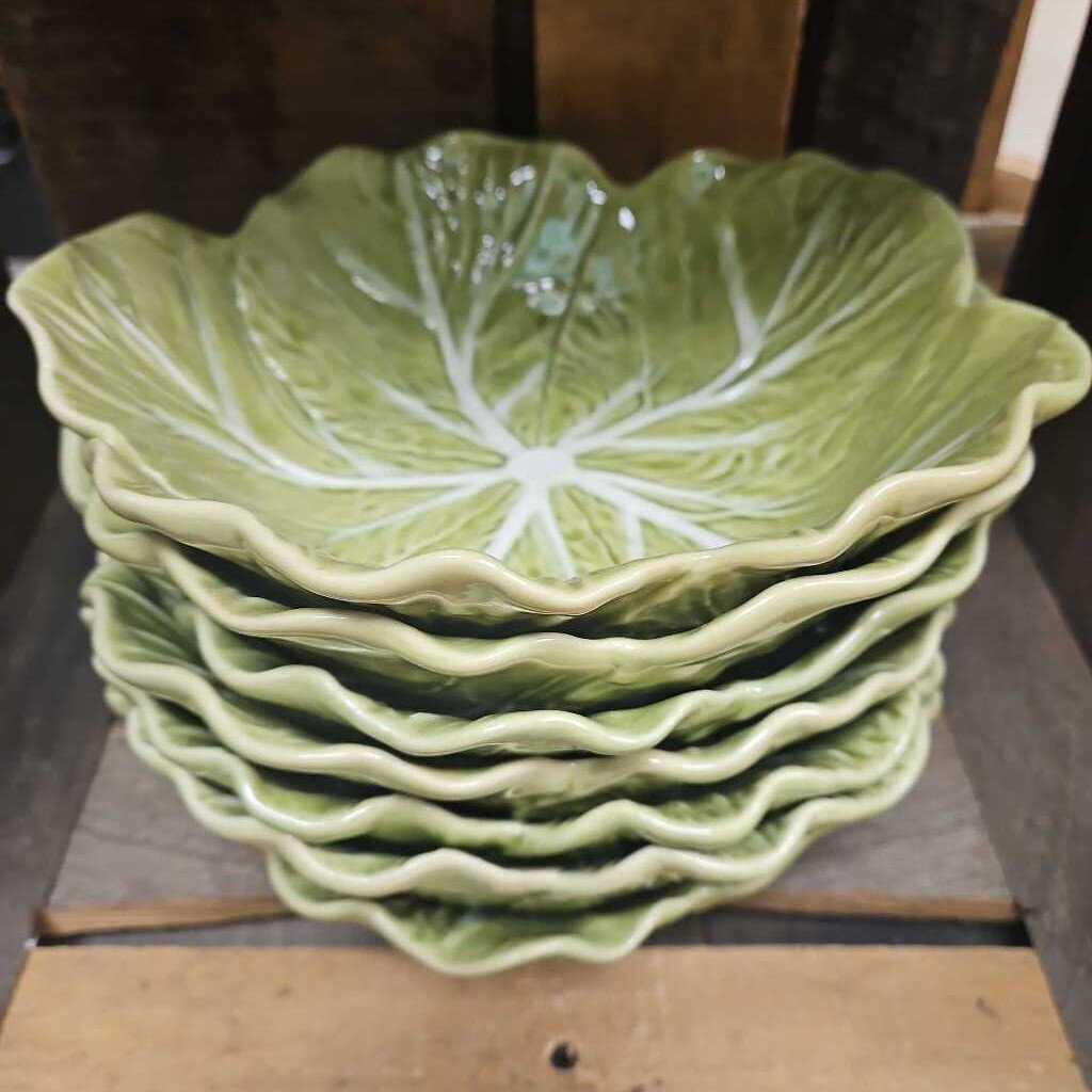Bordallo Pinheiro Made in Portugal Green Cabbage Serving Bowl (x1) & Salad Bowls (x7)
