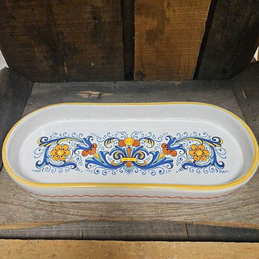 Deruta Ceramic Hand Painted Italian Floral Oval Dish