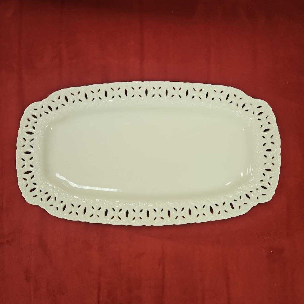 I. Godinger Ceramic Serving Tray with Reticulated Edge