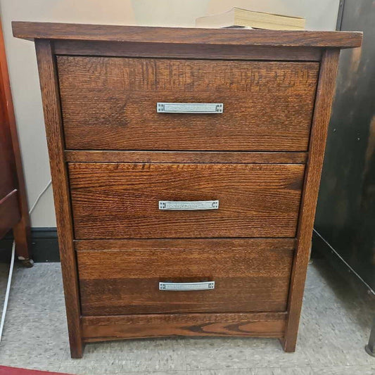 Mission Style 3 Drawer Nightstand with Pewter Handles