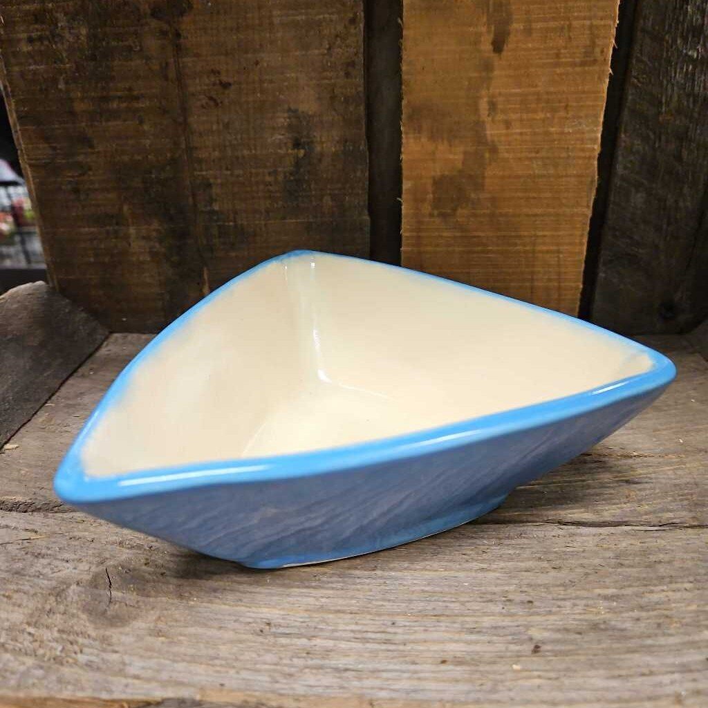 Blue Triangular Glazed Ceramic Bowls - Set of 3