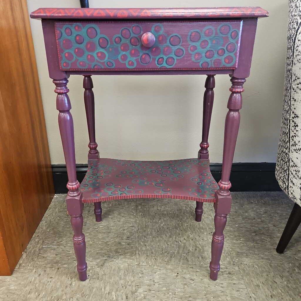Hand Painted Single Drawer Accent Table
