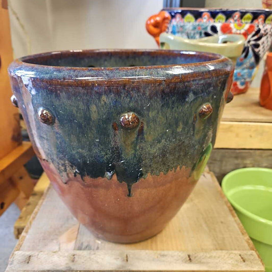 Glazed Ceramic Planter with Embossed Design
