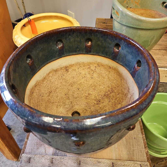 Glazed Ceramic Planter with Embossed Design