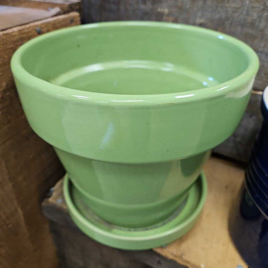 Spring Green Ceramic Planter w/Saucer