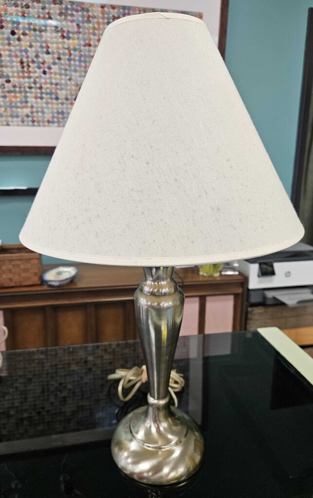 Silver Metal Table Lamp with Fabric Shade