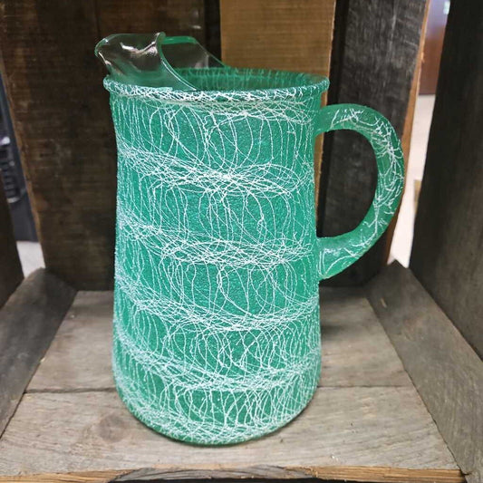 Vintage Color Craft MCM Spaghetti String Green Glass Pitcher