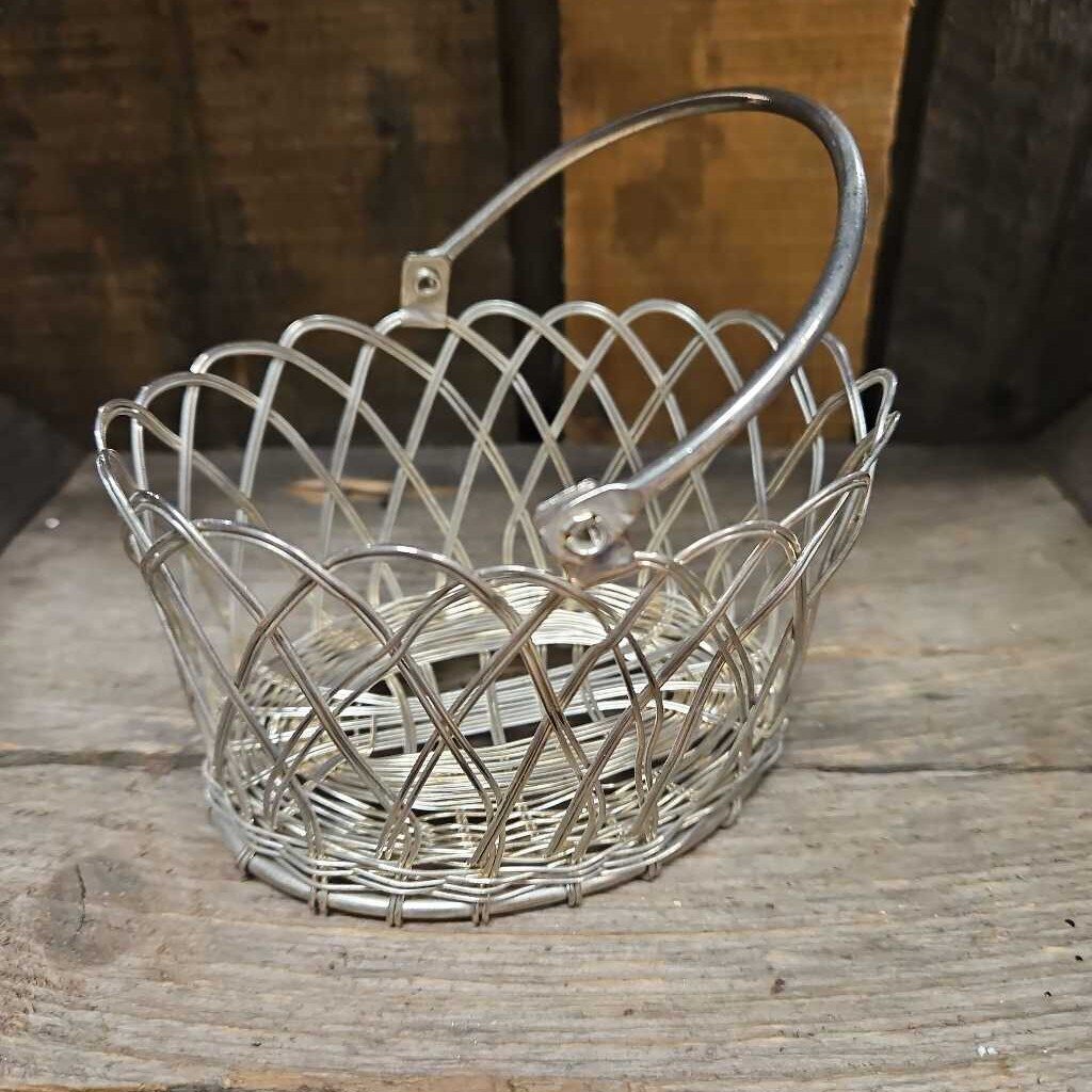 Vintage Silver Plated Wire Basket with Handle