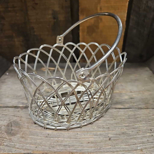 Vintage Silver Plated Wire Basket with Handle